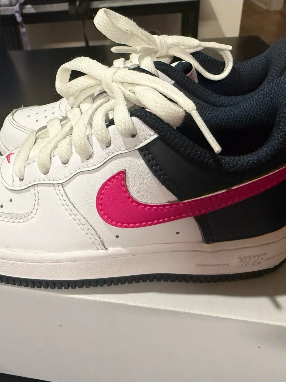 Nike Kids White Sneakers with Pink Swoosh